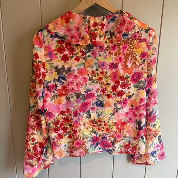 Zara Floral Ruffle Blouse XS - Romantic Pink and Red Top - Picture 3 of 11